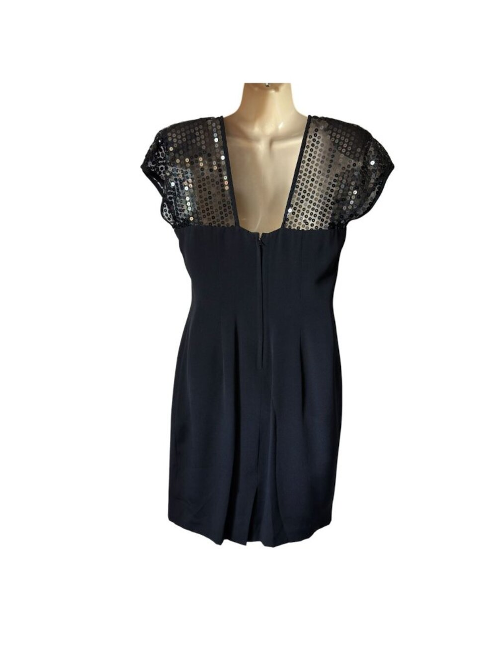 Donna Ricco Cocktail Dress Size 8 Black Sheer Top Sequins Cap Sleeve Above Knee - Picture 12 of 16